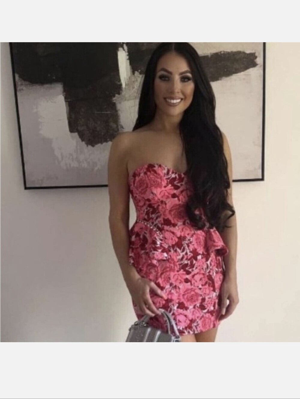 Zara, Jaquard Strapless Pink Floral Peplum Mini Dress, S - Picture 3 of 6
